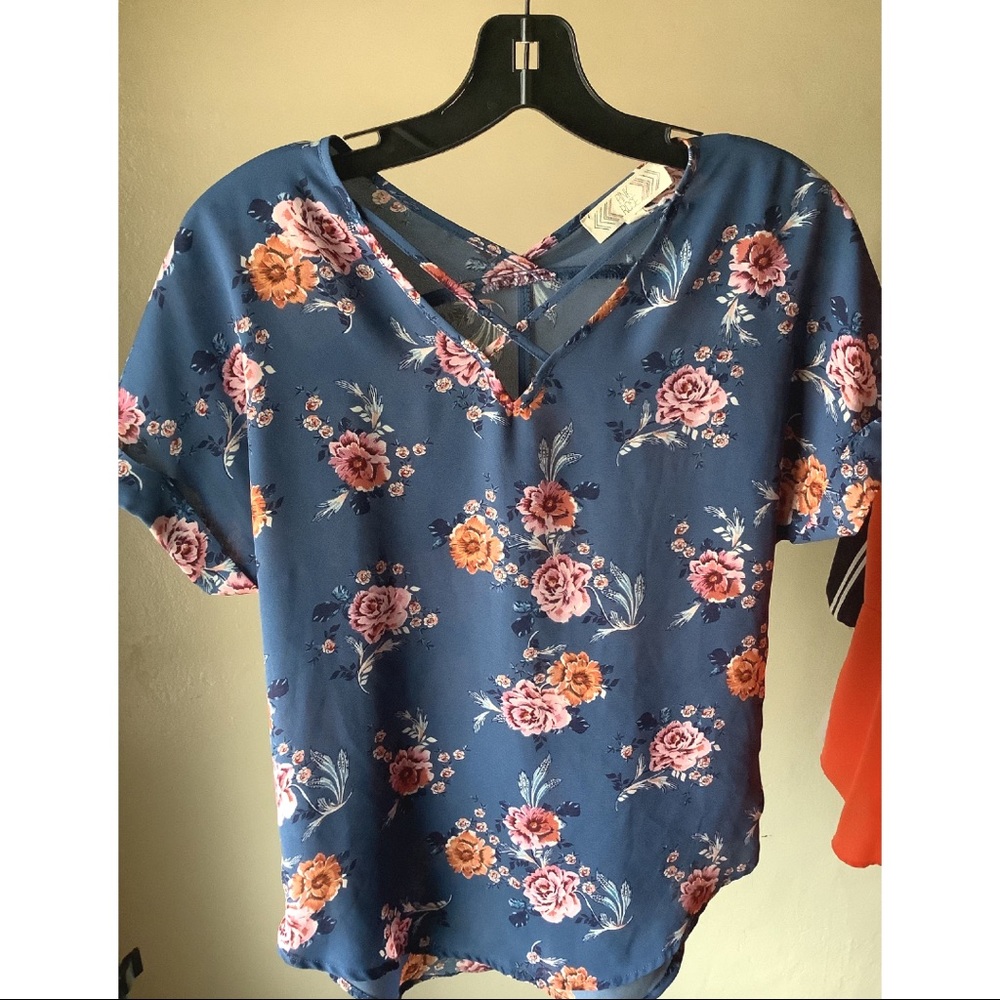 Blue Floral Sheer Blouse